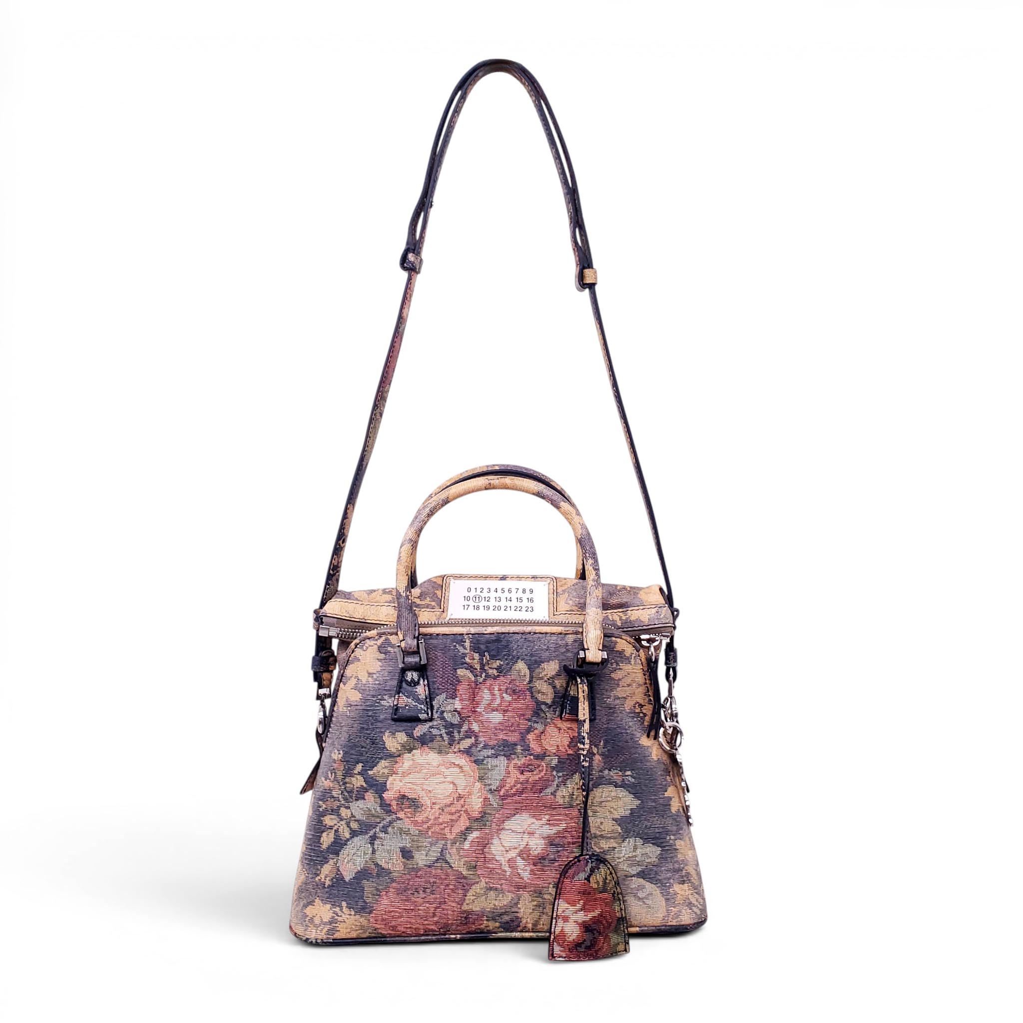 MAISON MARGIELA 5AC CARVED BLEACHED FLORAL TAPESTRY BAG