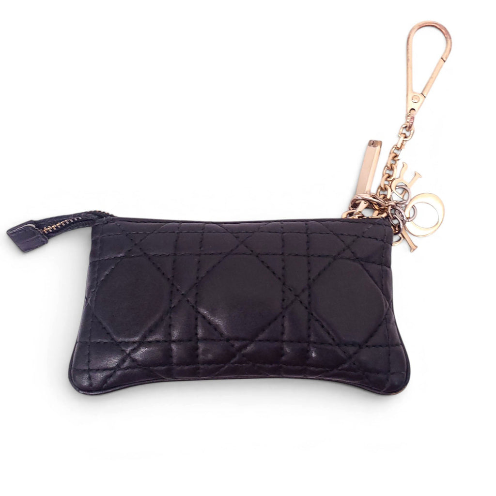 CHRISTIAN DIOR BLACK CANNAGE LEATHER KEYCHAIN WITH LOGO