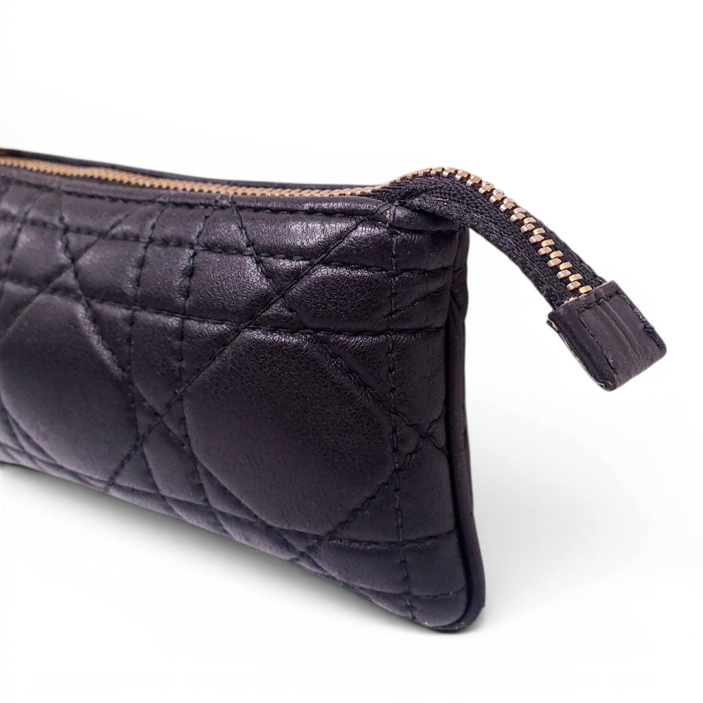 CHRISTIAN DIOR BLACK CANNAGE LEATHER KEYCHAIN WITH LOGO