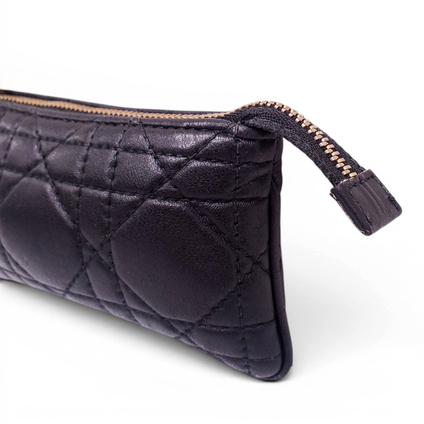 CHRISTIAN DIOR BLACK CANNAGE LEATHER KEYCHAIN WITH LOGO