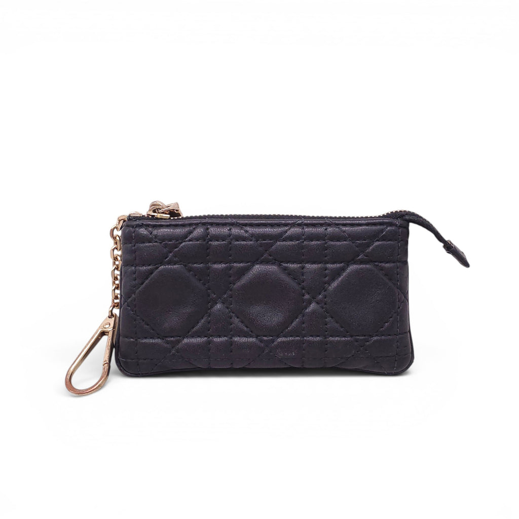 CHRISTIAN DIOR BLACK CANNAGE LEATHER KEYCHAIN WITH LOGO