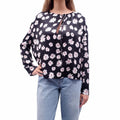 BALENCIAGA OVERSIZED BLACK AND PINK FLORAL SILK BLOUSE - SIZE 36