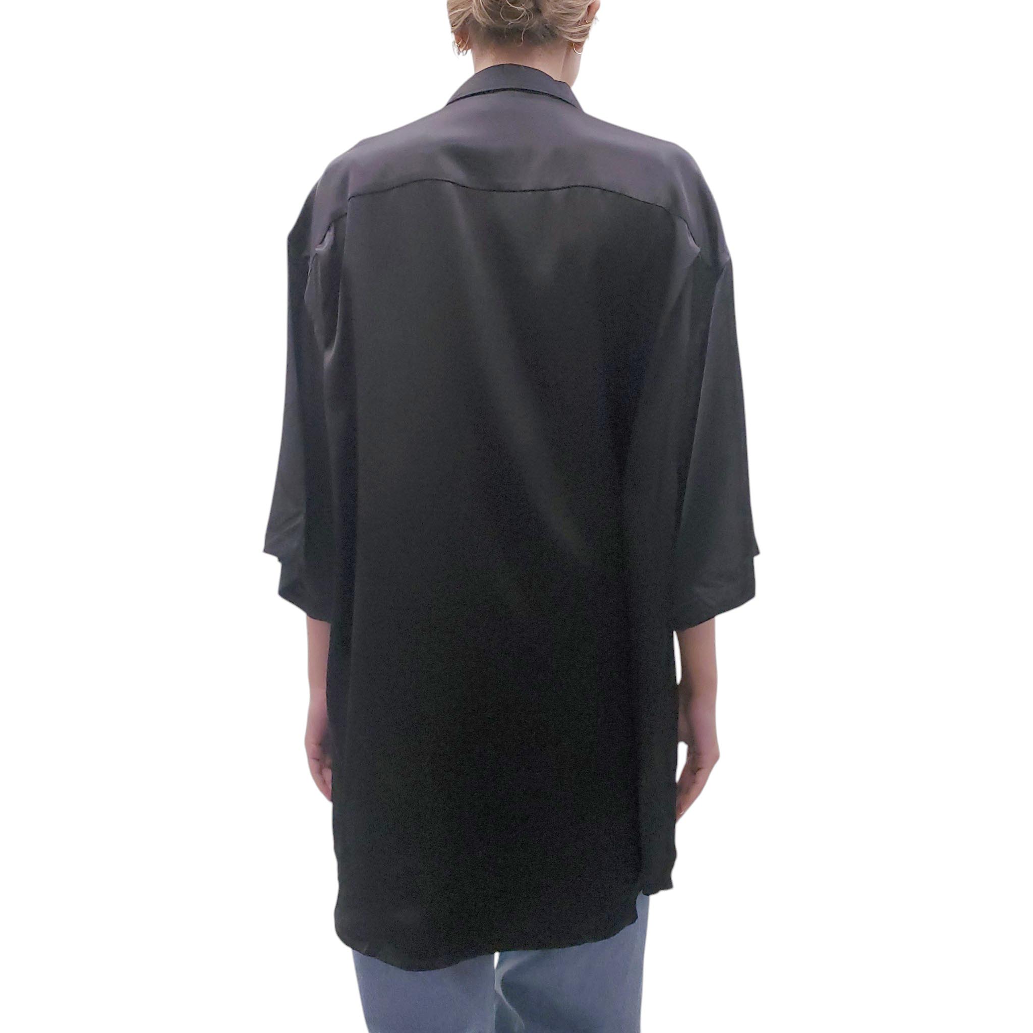 BALENCIAGA HOMEWEAR OVERSIZED BLACK FLUID SATIN SHIRT - SIZE 40