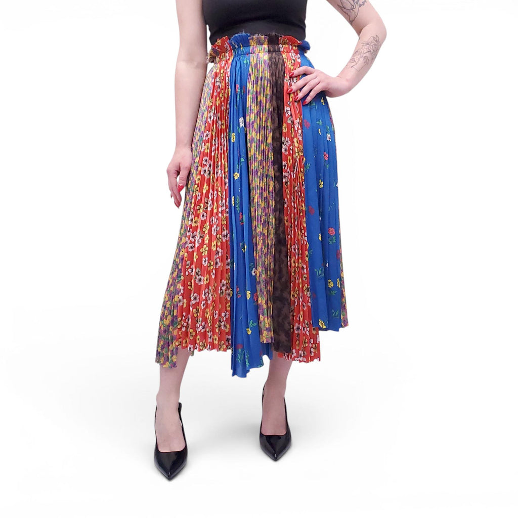 BALENCIAGA MULTI-PATTERNED PLEATED SATIN SKIRT - SIZE 34