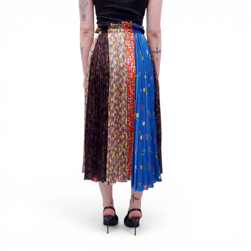 BALENCIAGA MULTI-PATTERNED PLEATED SATIN SKIRT - SIZE 34