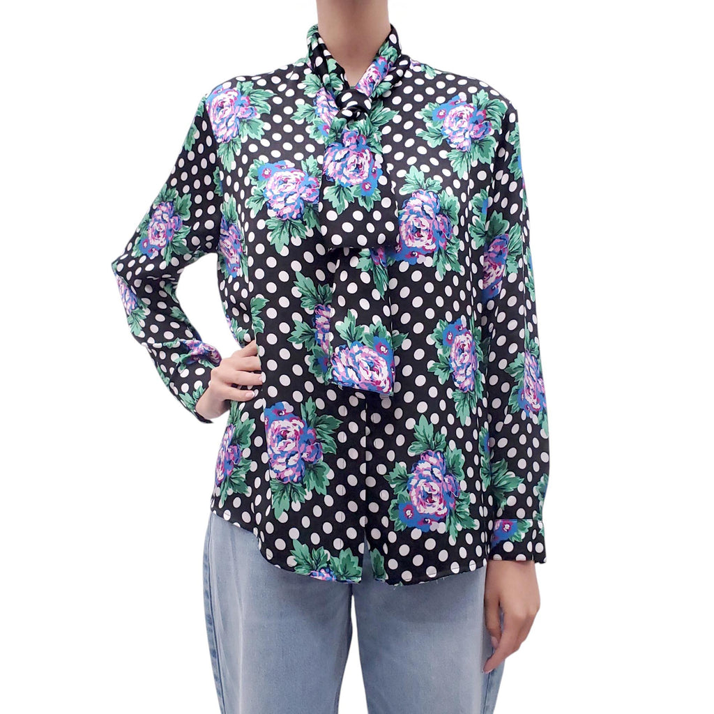 BALENCIAGA OVERSIZED FLORAL POLKA DOT BLOUSE - SIZE 36