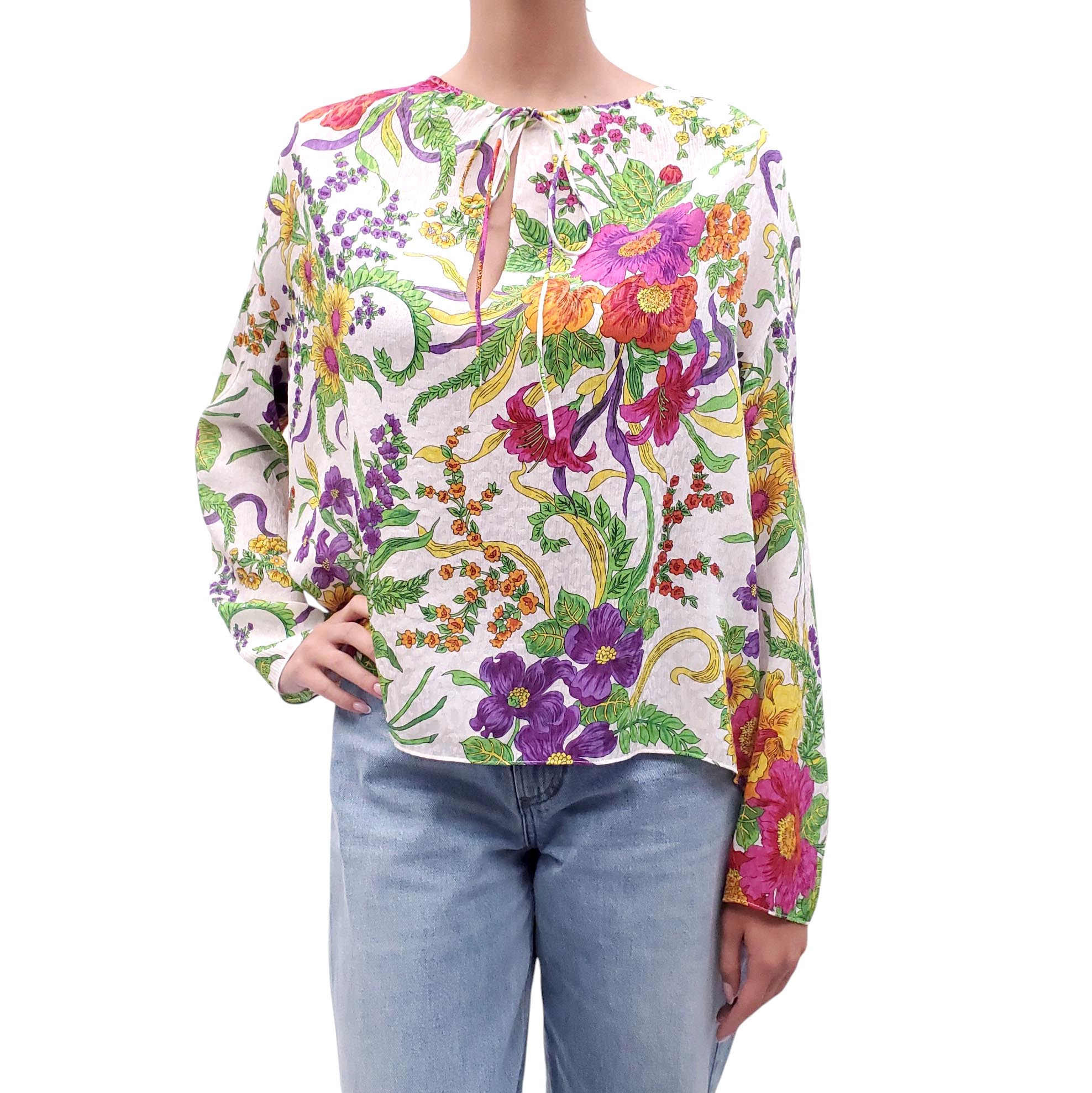 BALENCIAGA OVERSIZED FLORAL SHIMMER BLOUSE - SIZE 36