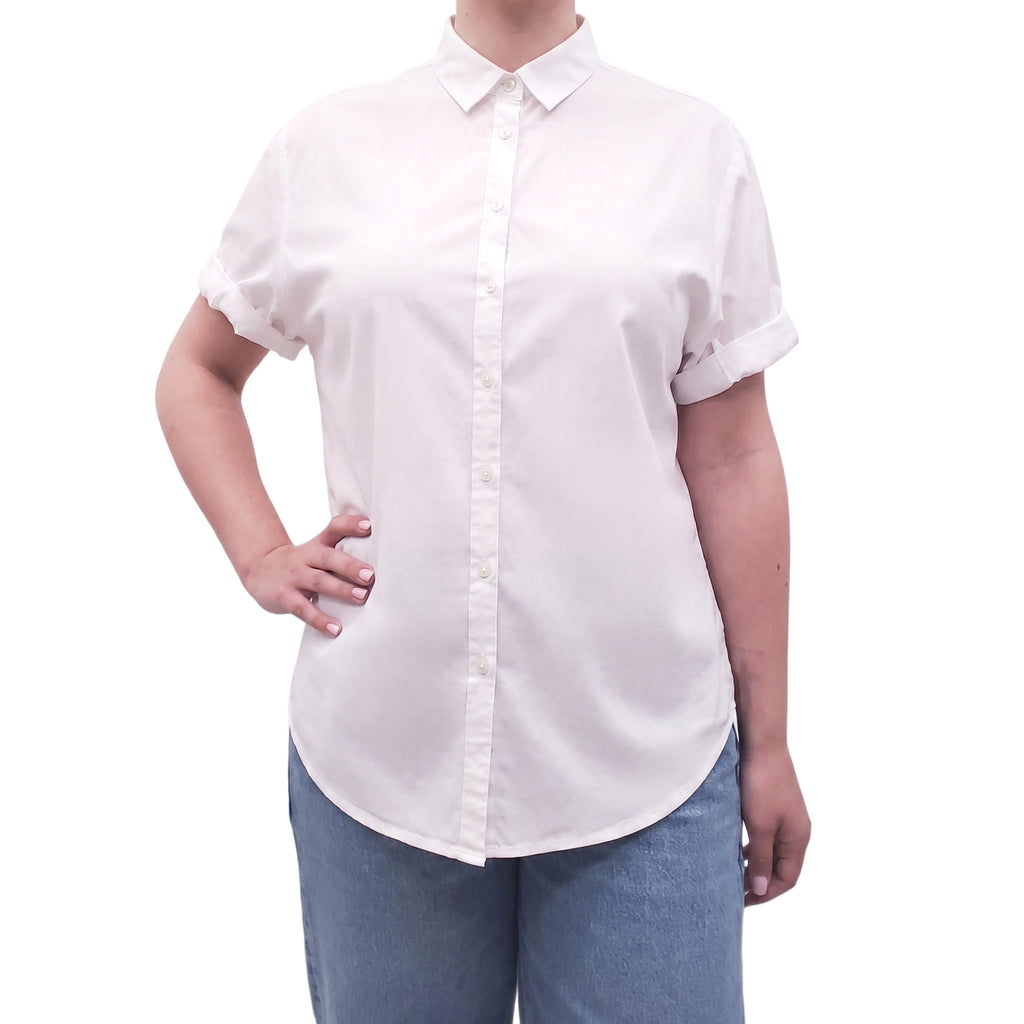 XIRENA OVERSIZED WHITE COTTON SHORT-SLEEVE BLOUSE - SIZE S