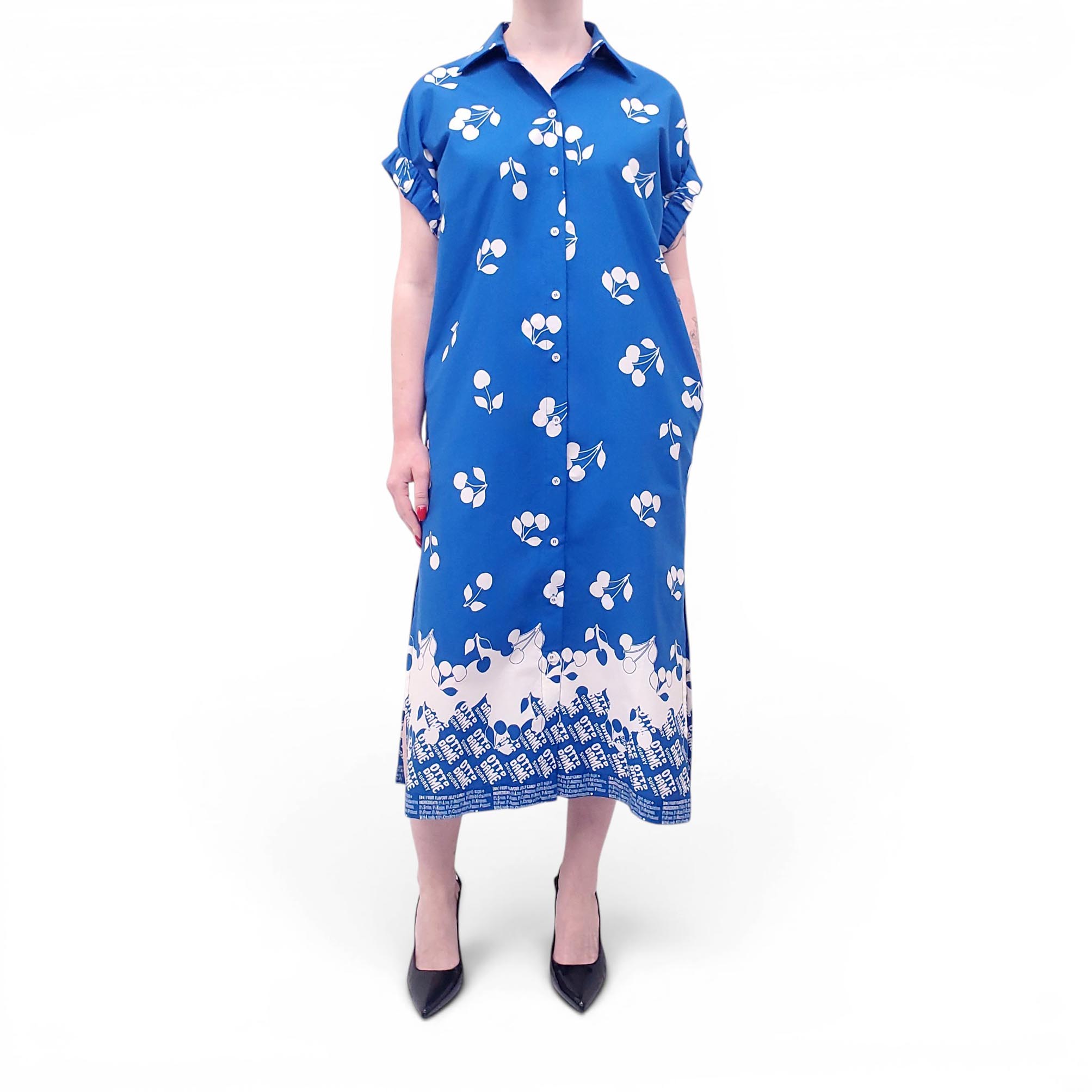 OTTOD’AME BLUE PATTERNED COTTON DRESS - SIZE 2