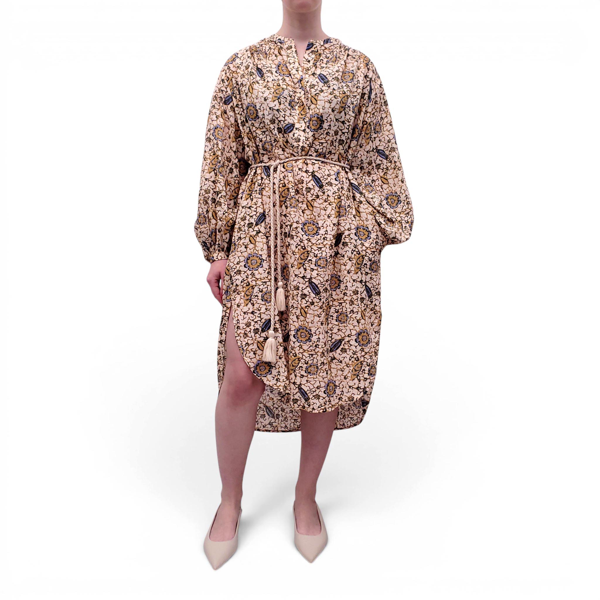 ULLA JOHNSON PATTERNED DRESS WITH BELT - SIZE S
