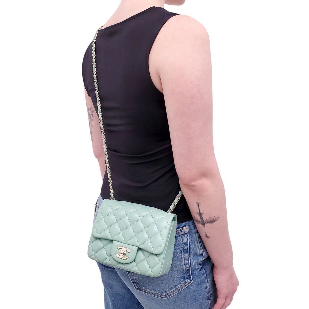 CHANEL MINT LAMBSKIN SQUARE FLAP BAG