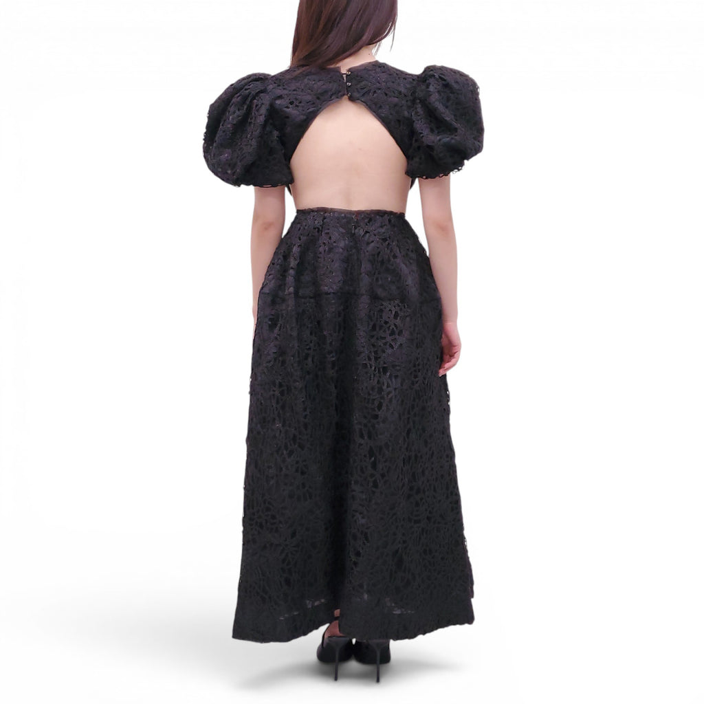 AJE BLACK 'PATINA' LACE MIDI DRESS - SIZE US 6