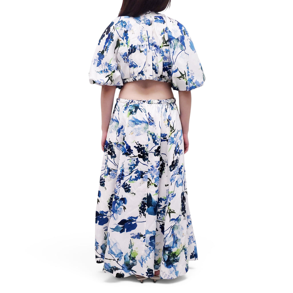 AJE LAVENDER PRINT 'CAPUCINE' PUFF-SLEEVE MIDI DRESS - SIZE US 8