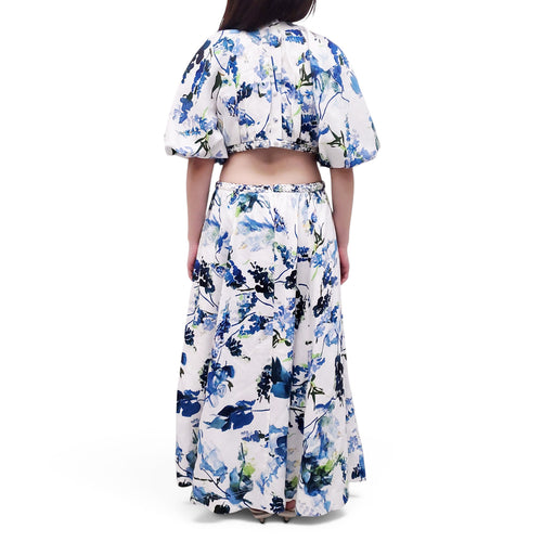 AJE LAVENDER PRINT 'CAPUCINE' PUFF-SLEEVE MIDI DRESS - SIZE US 8