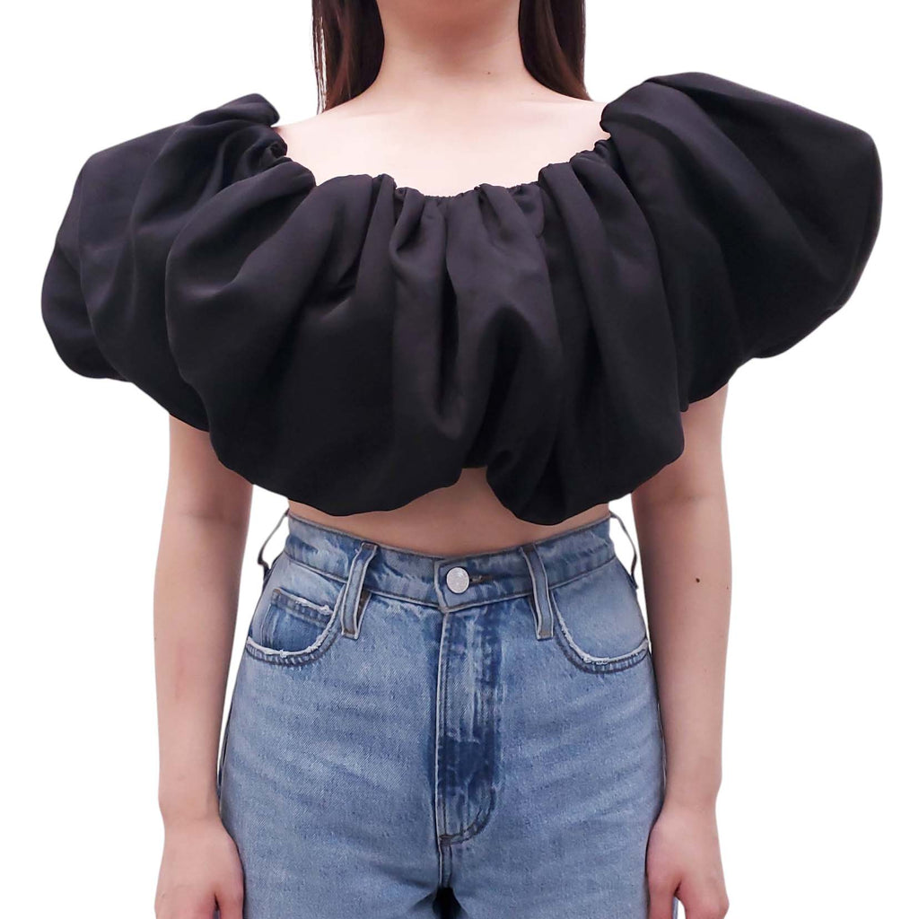 AJE BLACK 'RIVIERA' OFF-THE-SHOULDER SILK TOP - SIZE US 6