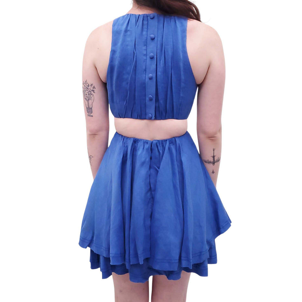 AJE BLUE 'HOLT' CUTOUT MINI DRESS WITH GOLD DETAIL - SIZE US 0
