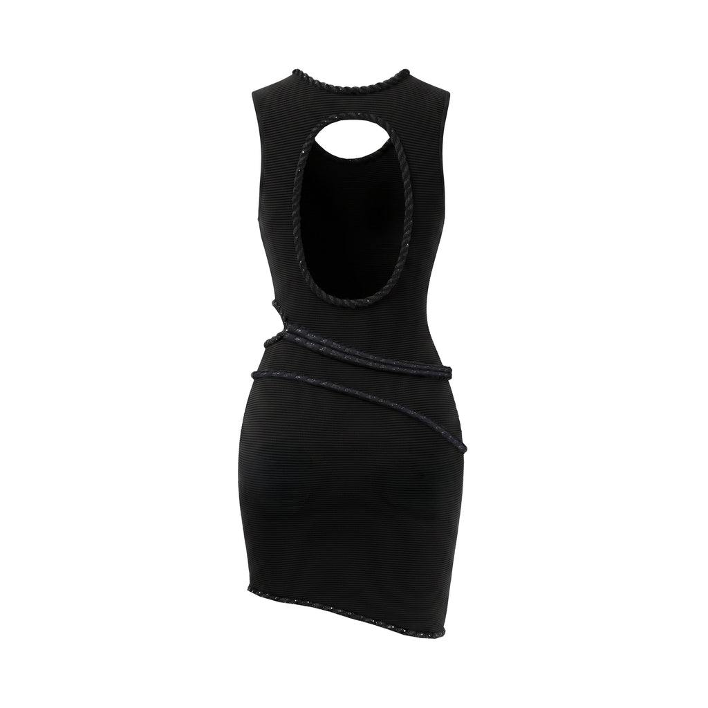 AJE BLACK 'UNDULATING' CUTOUT MINI DRESS - SIZE XS