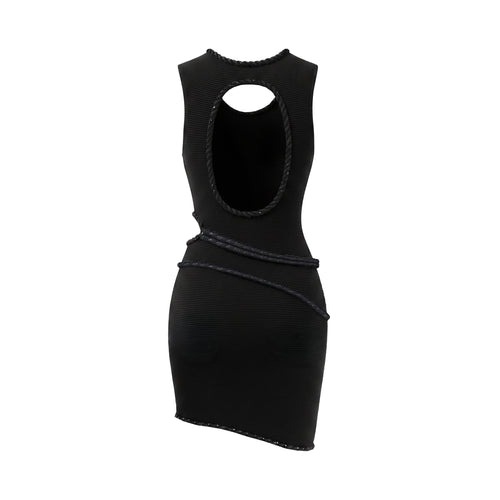 AJE BLACK 'UNDULATING' CUTOUT MINI DRESS - SIZE XS