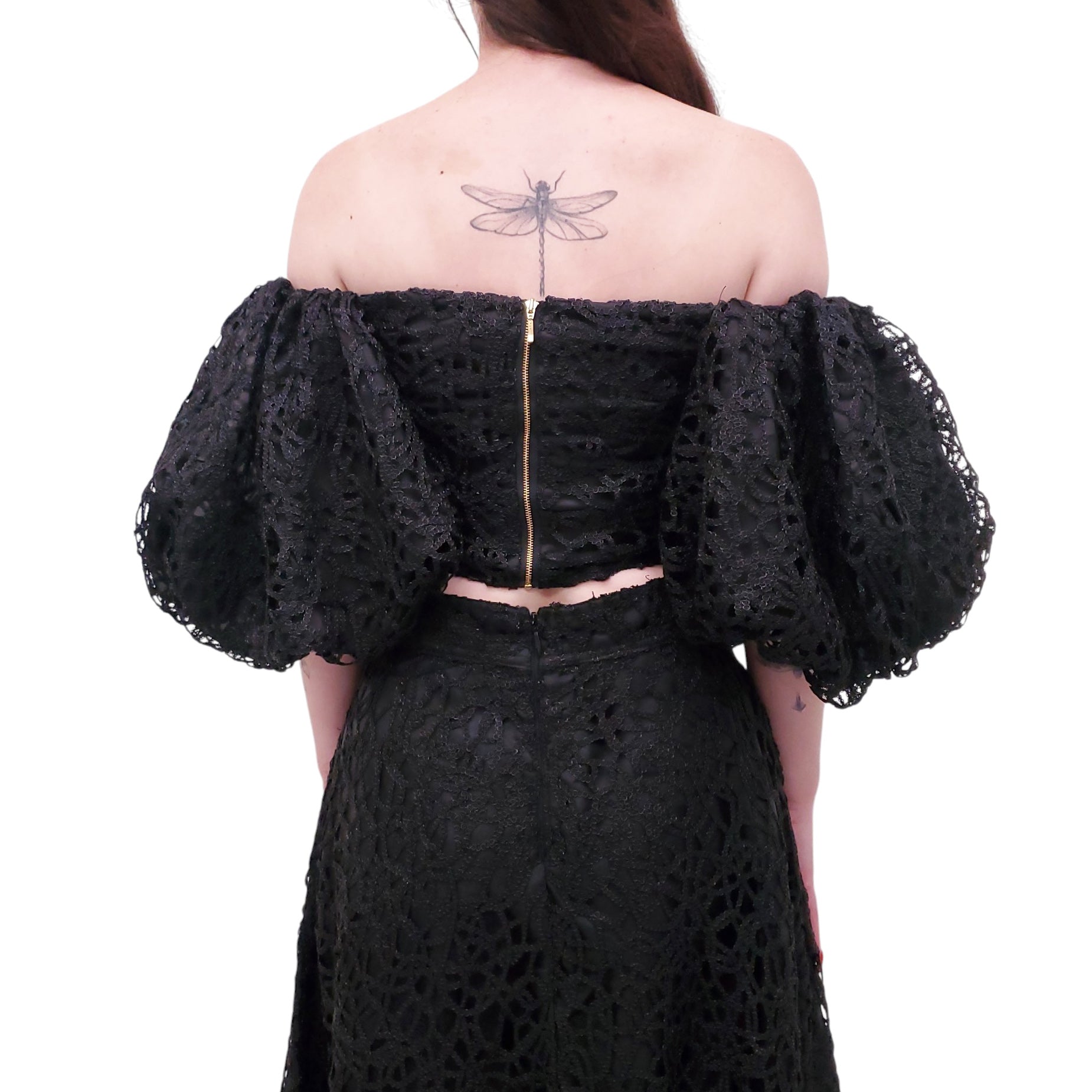 AJE BLACK 'PATINA' LACE CROPPED TOP - SIZE US 2