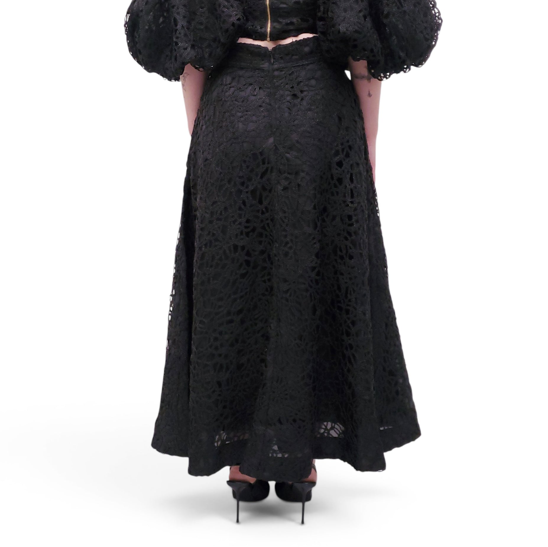 AJE BLACK 'PATINA' LACE MIDI SKIRT - SIZE US 6
