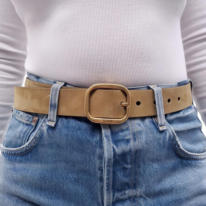 LOEWE SUEDE BELT WITH GOLD BUCKLE - SIZE 75