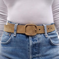 LOEWE SUEDE BELT WITH GOLD BUCKLE - SIZE 75
