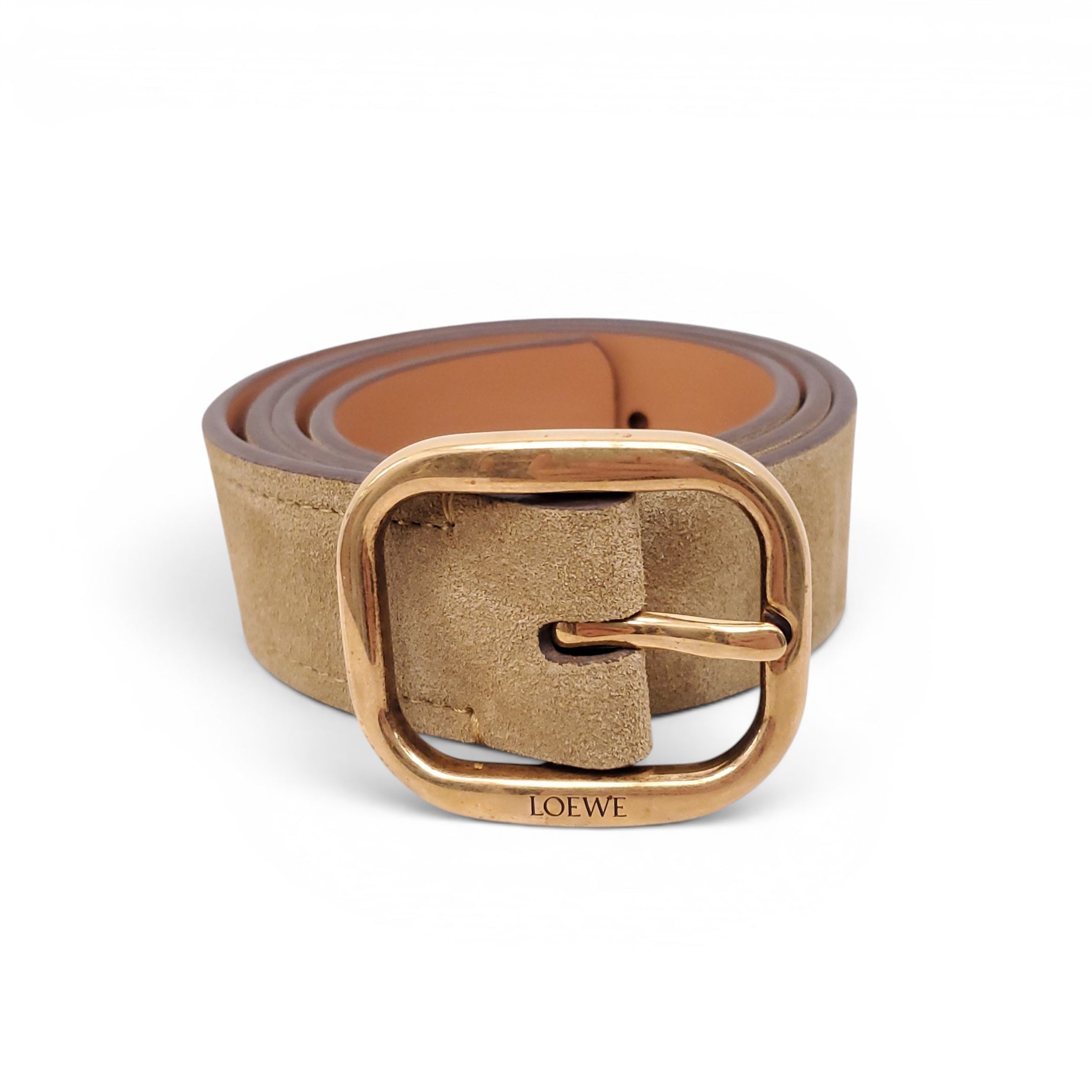 LOEWE SUEDE BELT WITH GOLD BUCKLE - SIZE 75