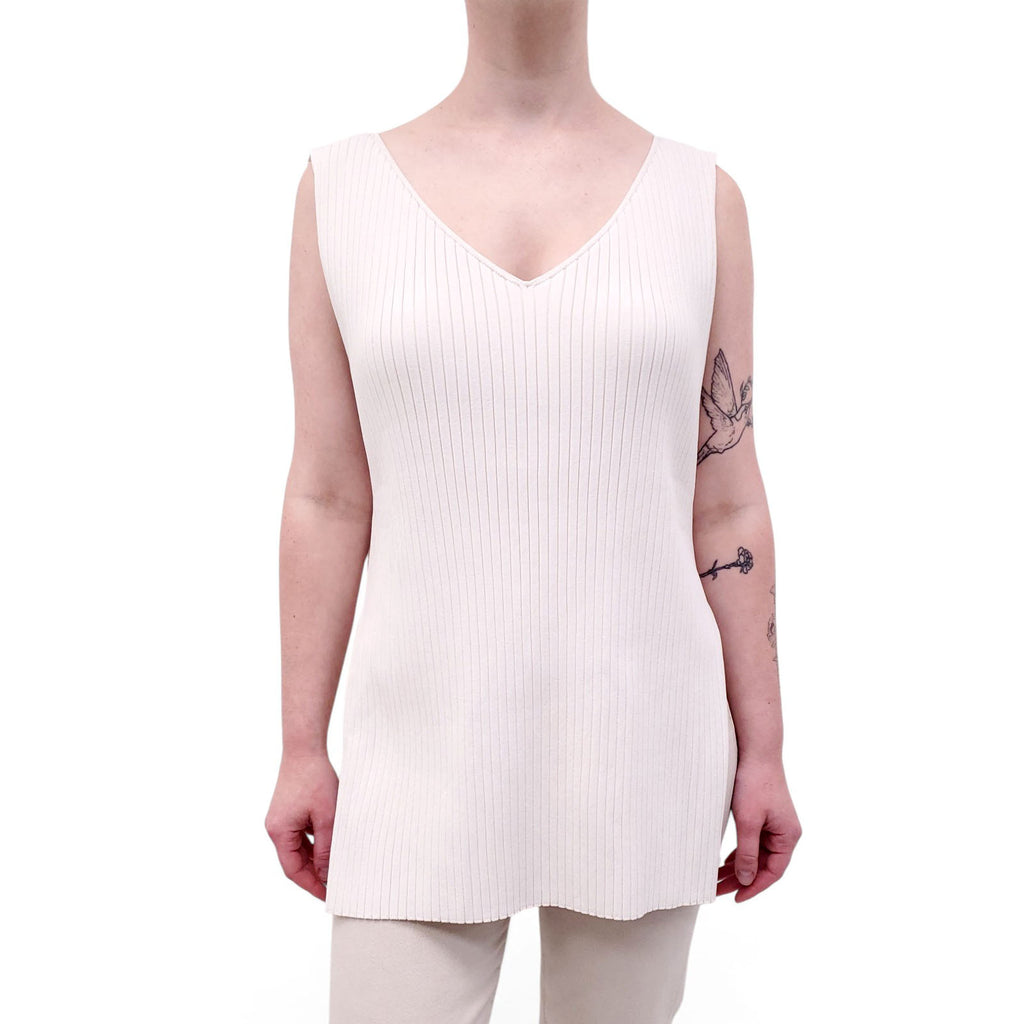 TOTEME CREAM RIBBED TANK TOP WITH SLITS - SIZE XS