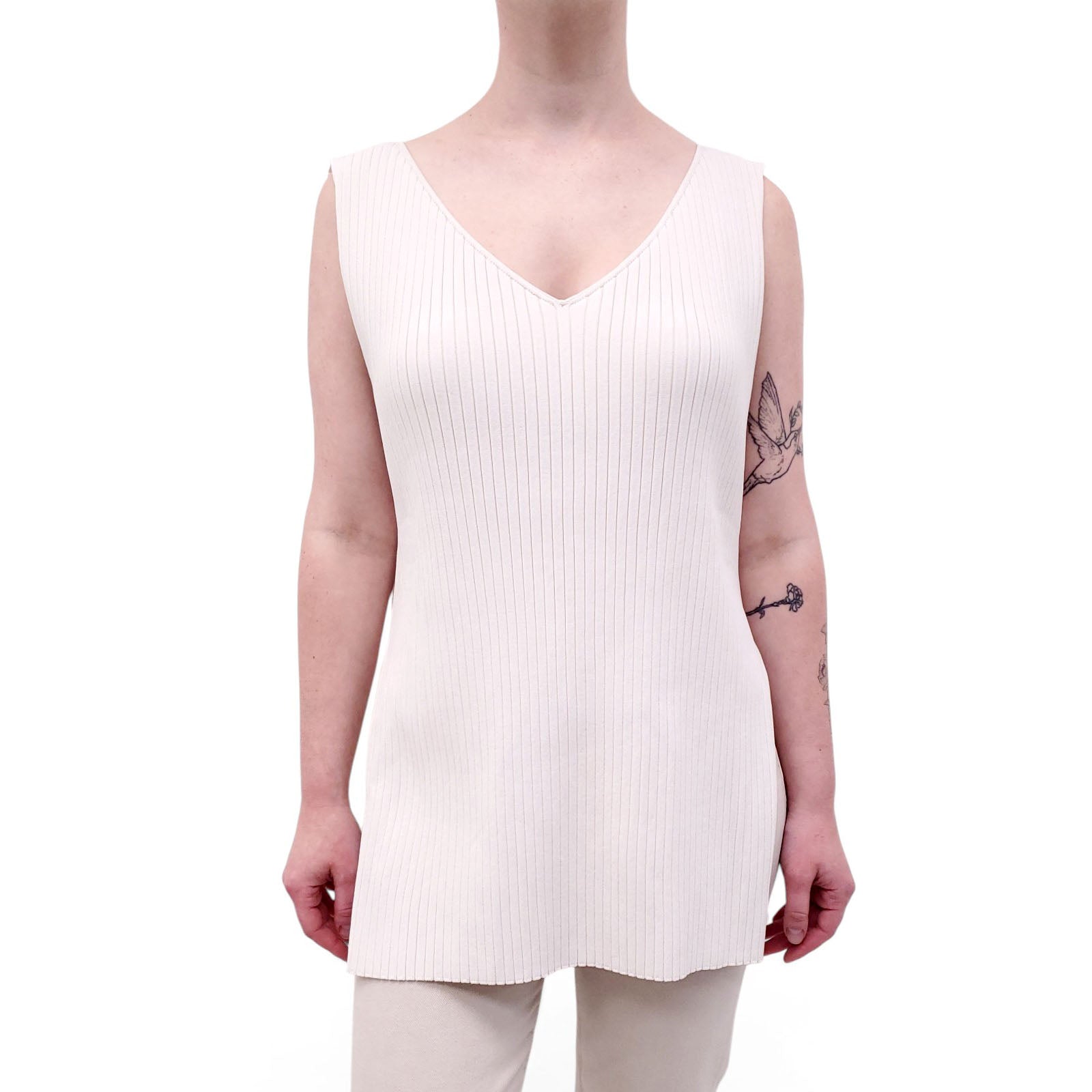 TOTEME CREAM RIBBED TANK TOP WITH SLITS - SIZE XS