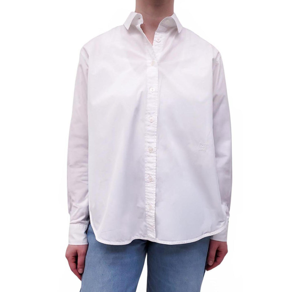 TOTEME OVERSIZED WHITE BUTTON UP BLOUSE WITH LOGO - SIZE 34