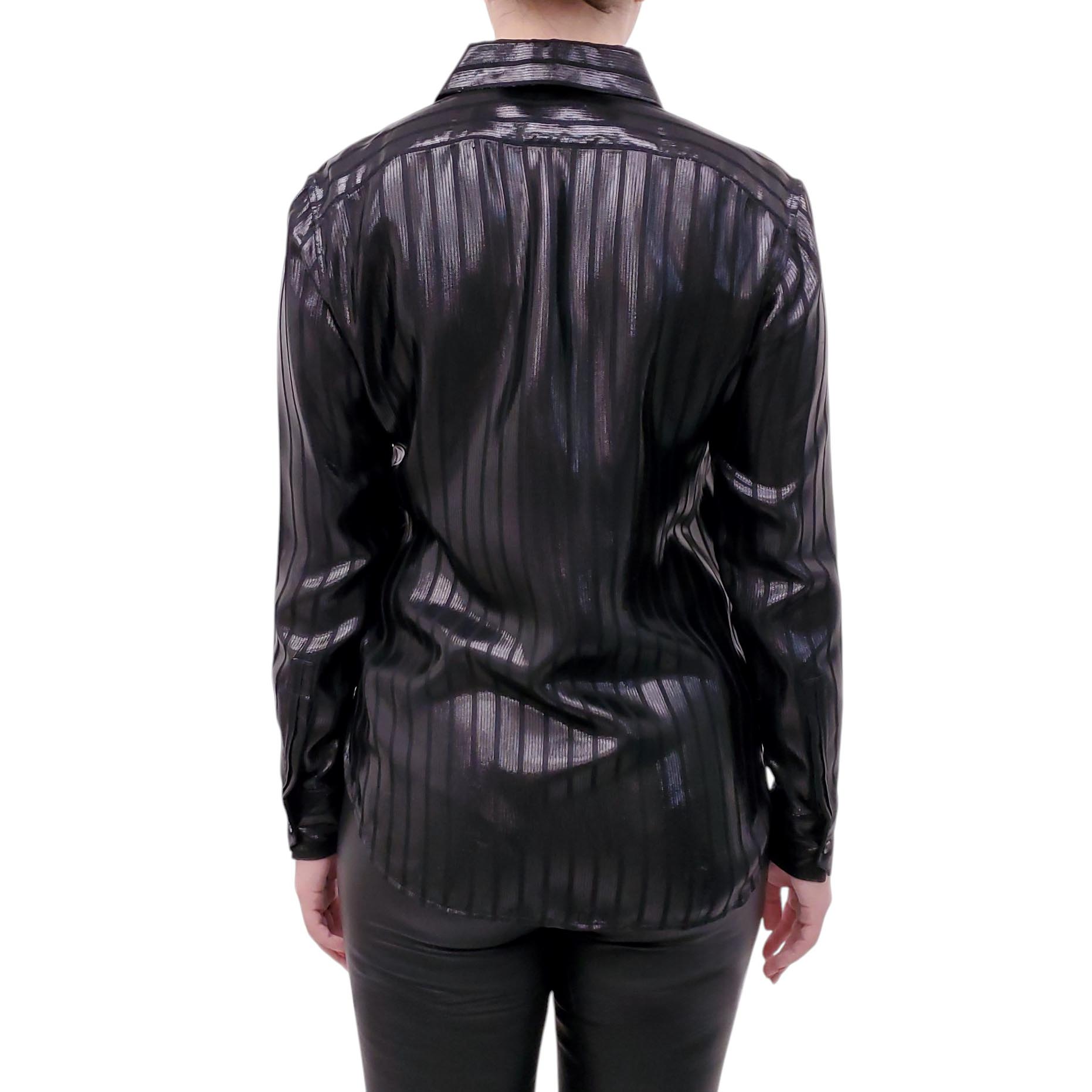 SAINT LAURENT BLACK METALLIC STRIPED TOP - SIZE 40