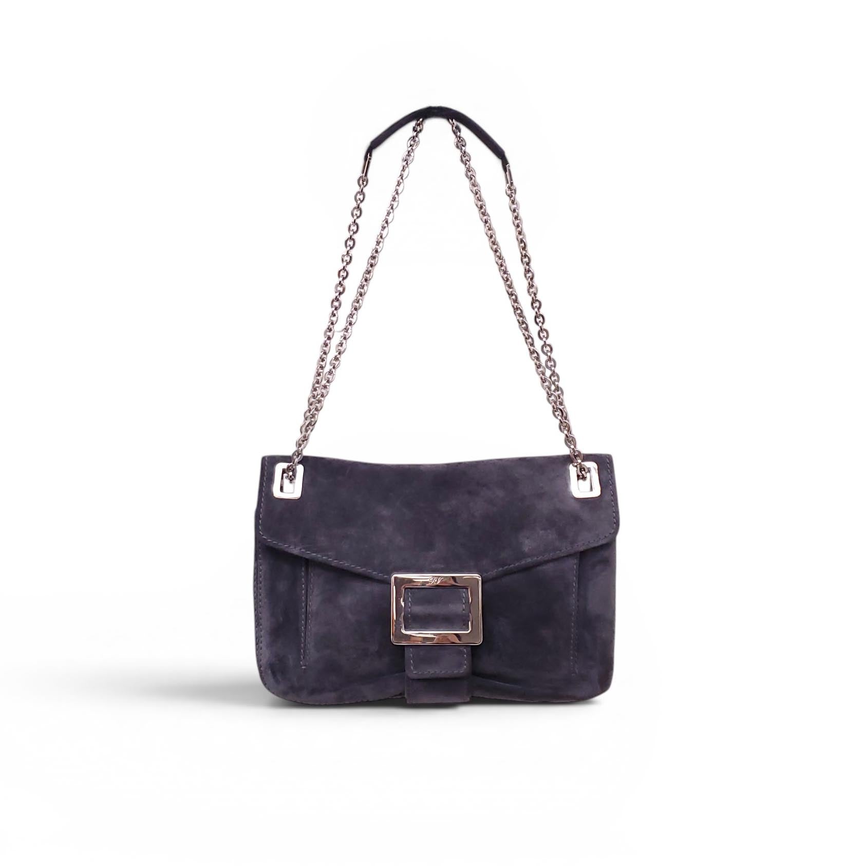 ROGER VIVIER GREY SUEDE METRO SHOULDER BAG
