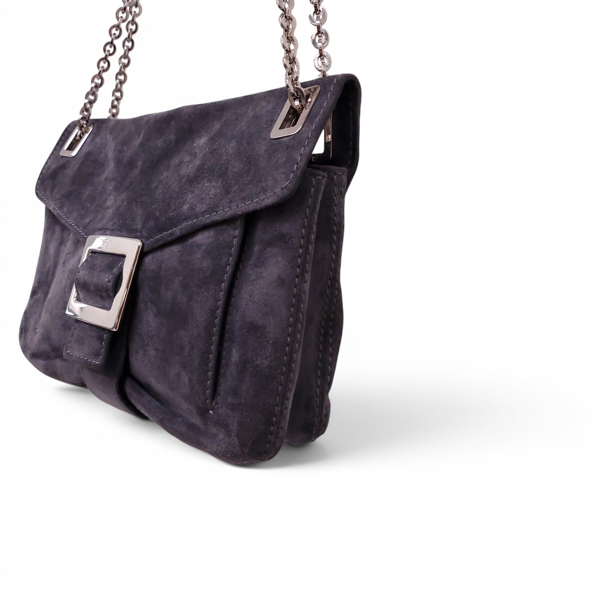 ROGER VIVIER GREY SUEDE METRO SHOULDER BAG