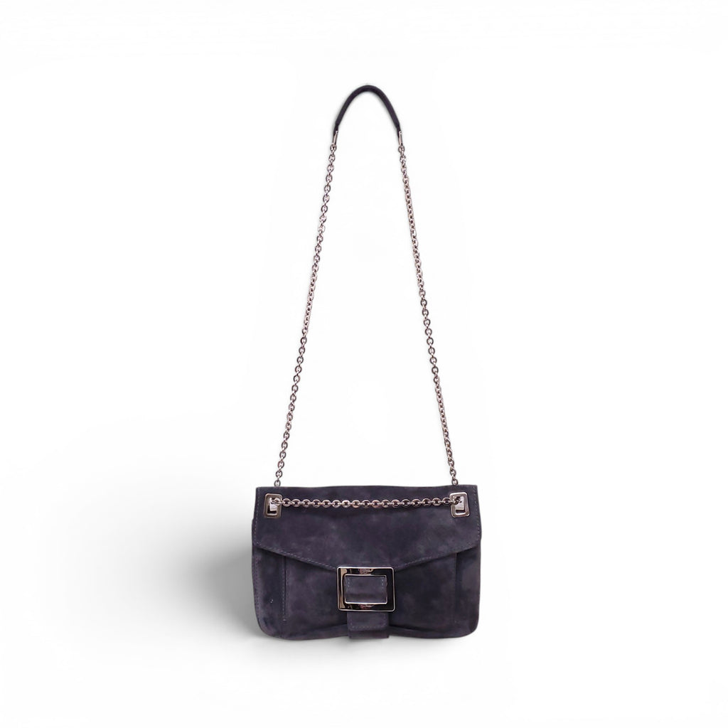 ROGER VIVIER GREY SUEDE METRO SHOULDER BAG