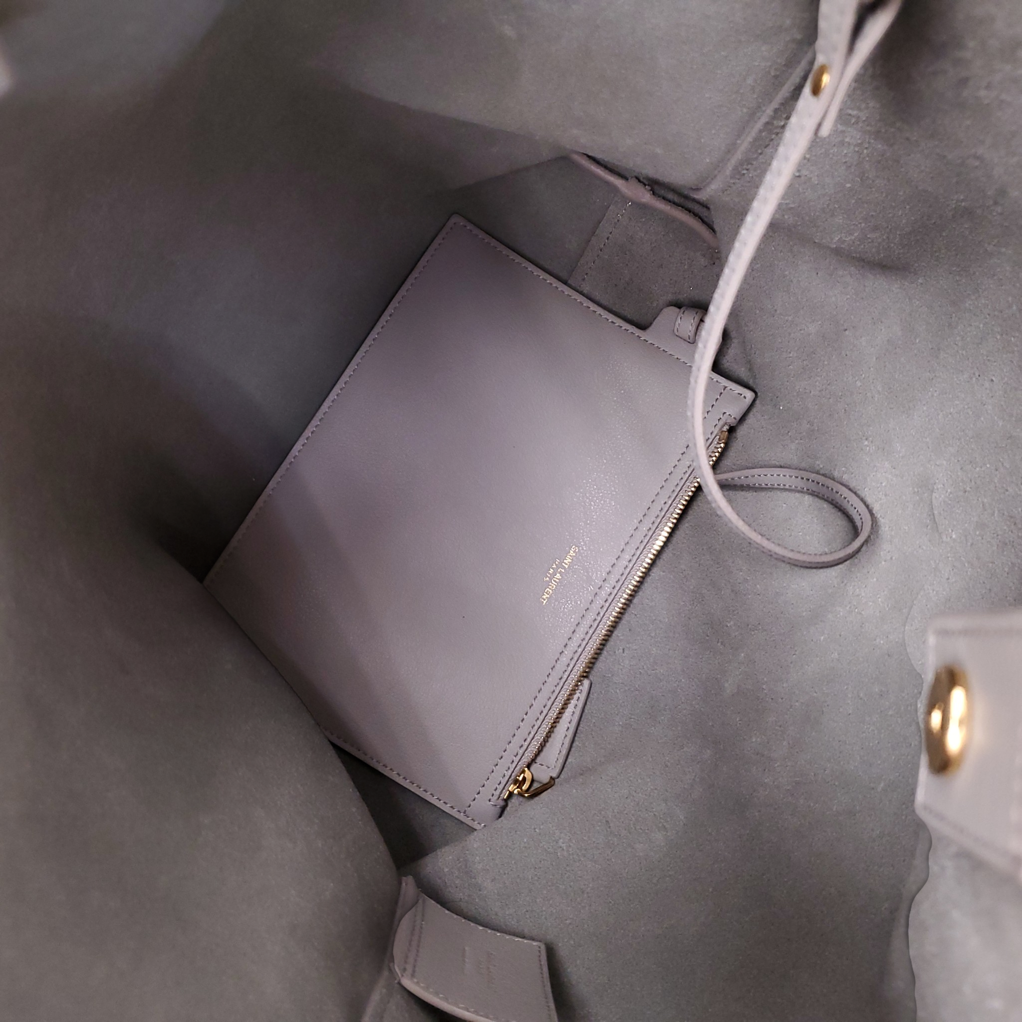 SAINT LAURENT GREY BUCKET TOTE BAG