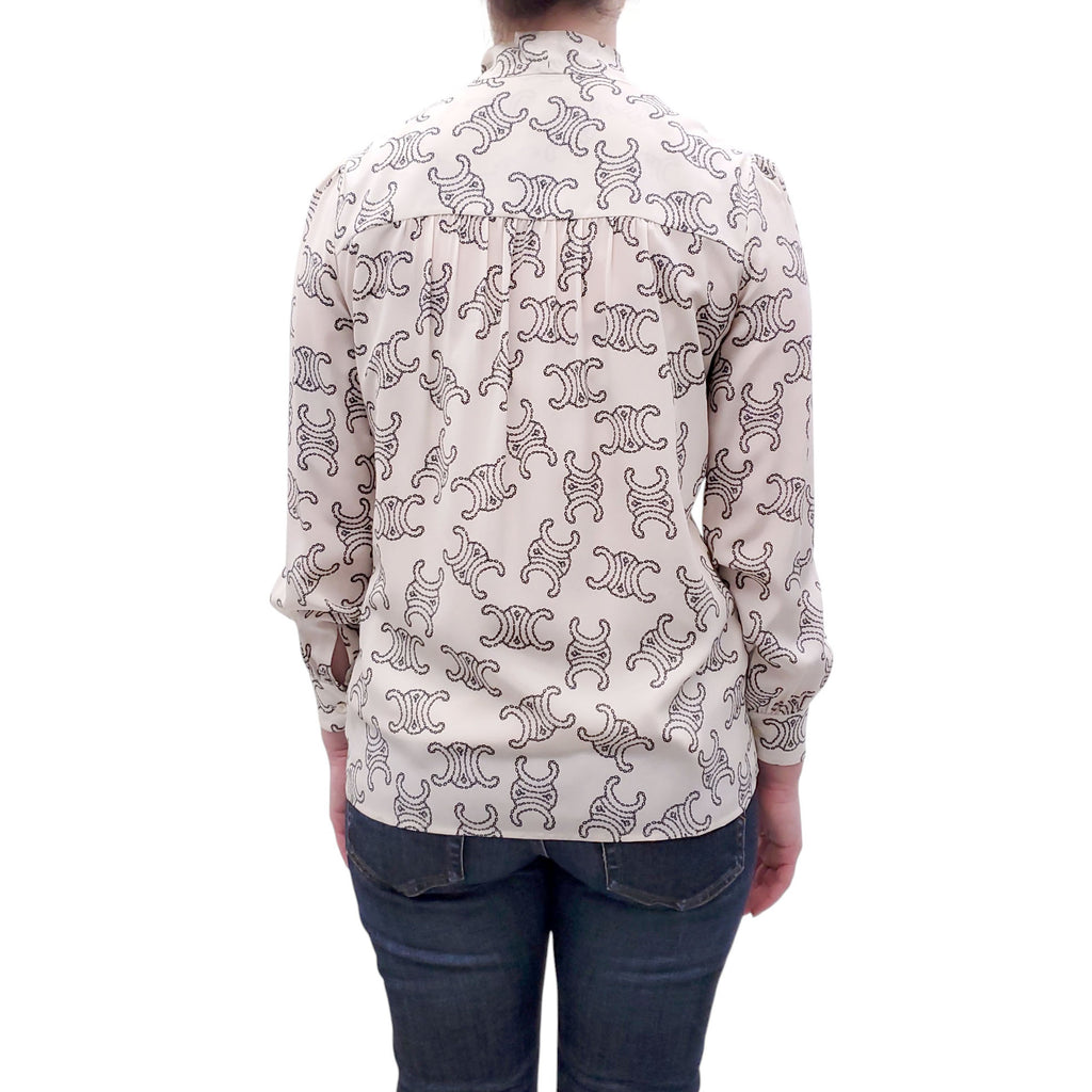 CELINE TRIOMPHE LOGO SILK BLOUSE - SIZE 34