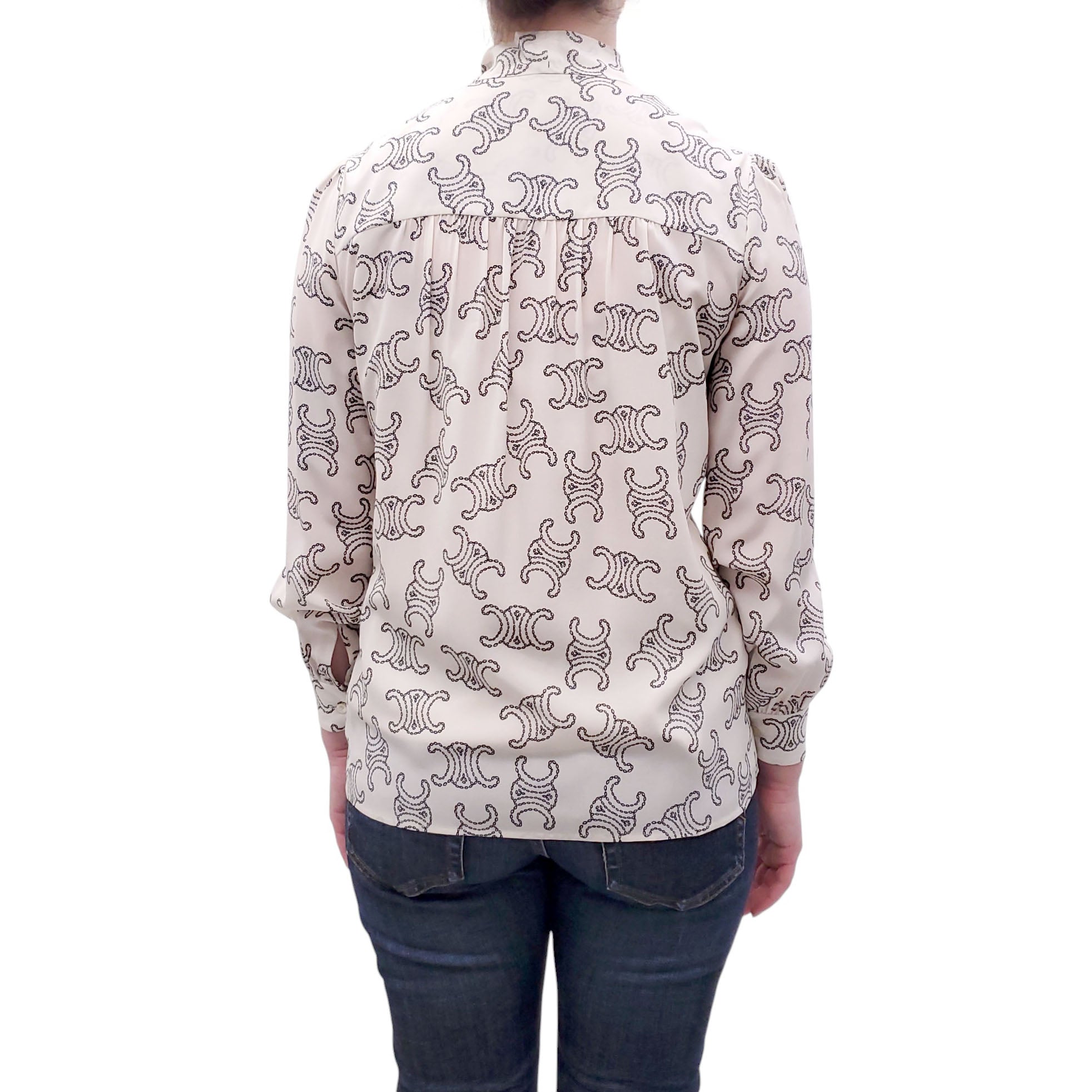 CELINE TRIOMPHE LOGO SILK BLOUSE - SIZE 34