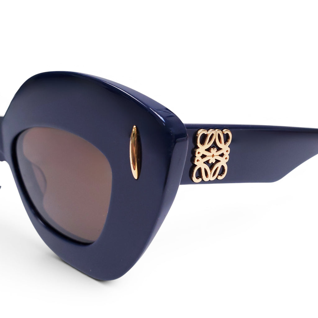 LOEWE NAVY LARGE FRAME SUNGLASSES WITH GOLD ANAGRAM LOGO
