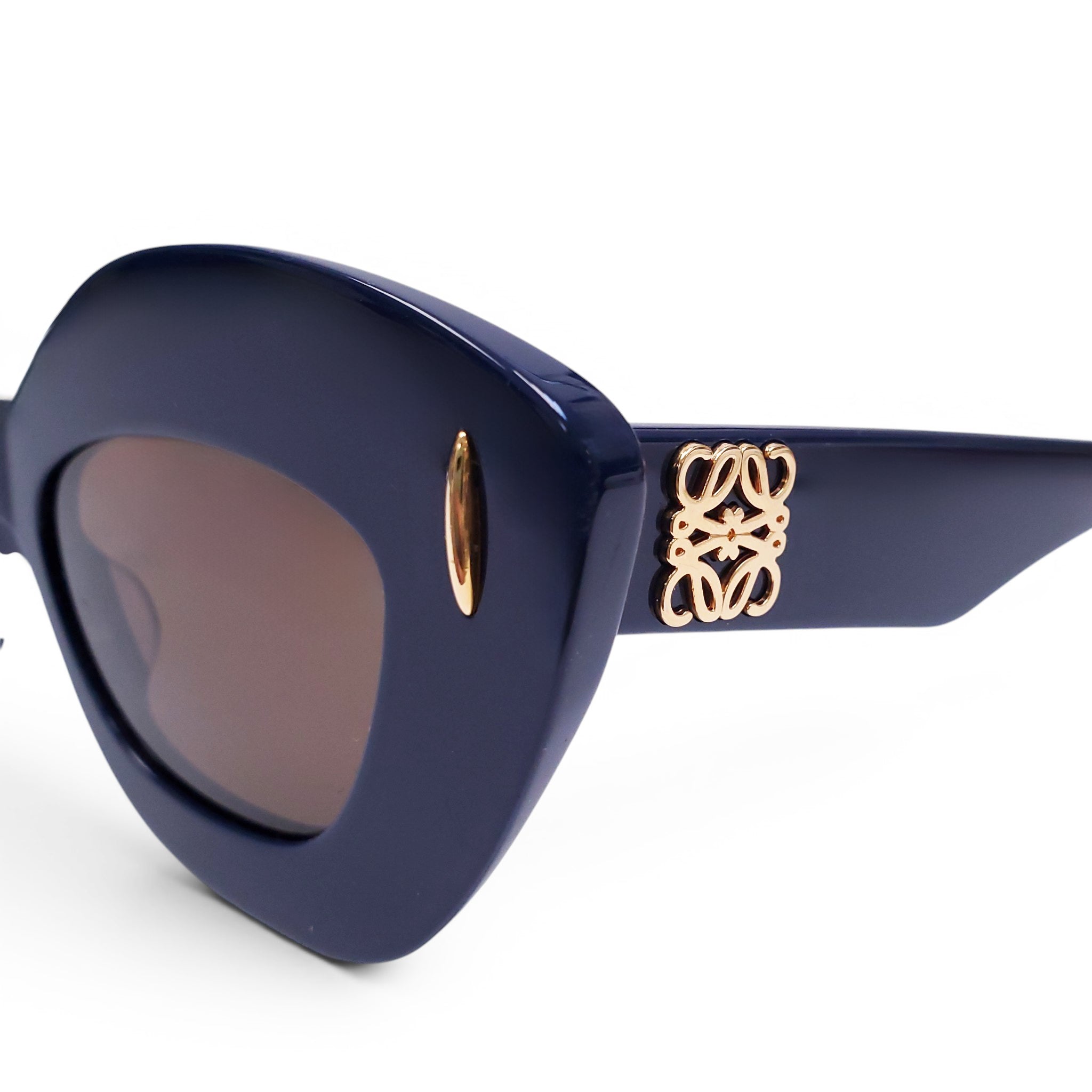 LOEWE NAVY LARGE FRAME SUNGLASSES WITH GOLD ANAGRAM LOGO
