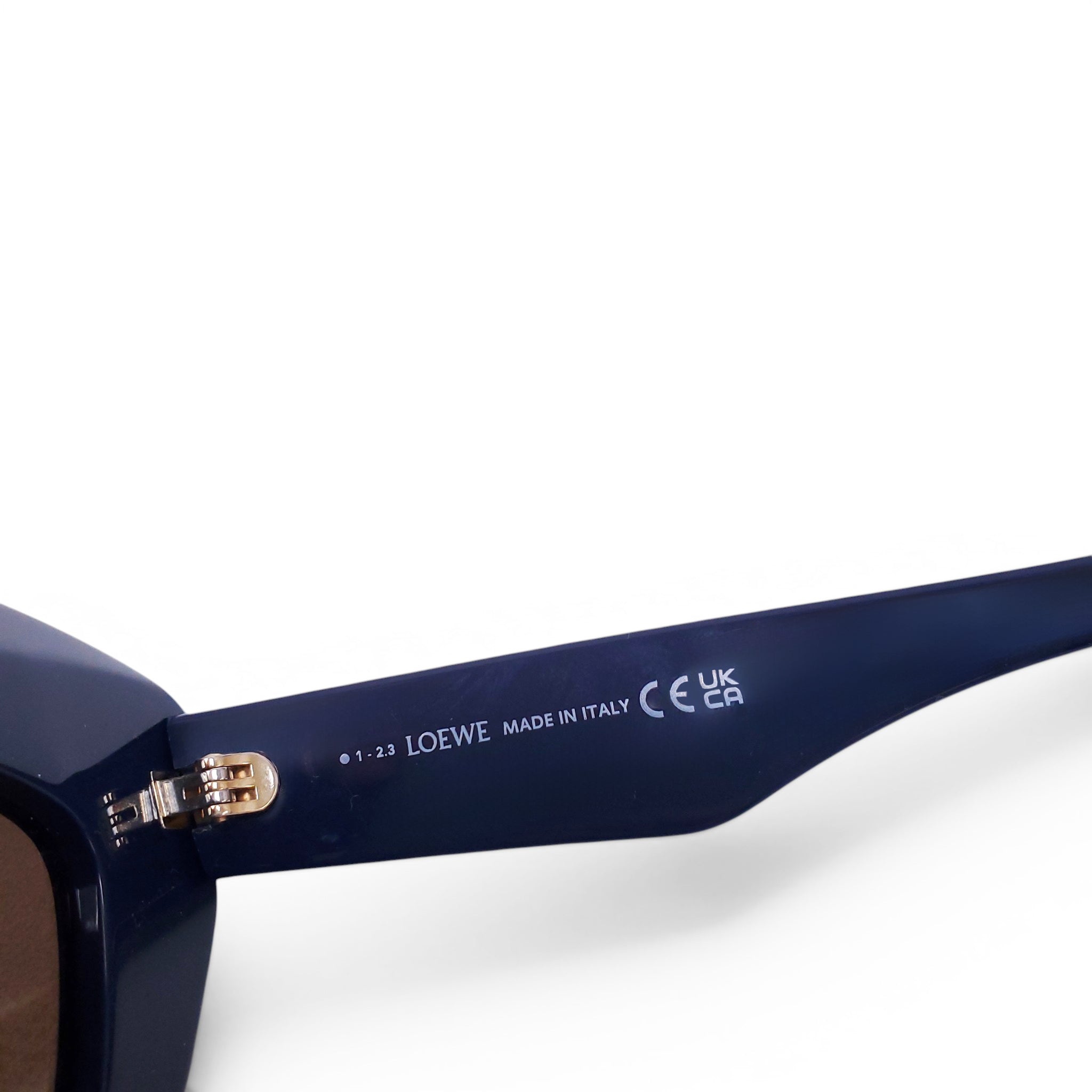 LOEWE NAVY LARGE FRAME SUNGLASSES WITH GOLD ANAGRAM LOGO