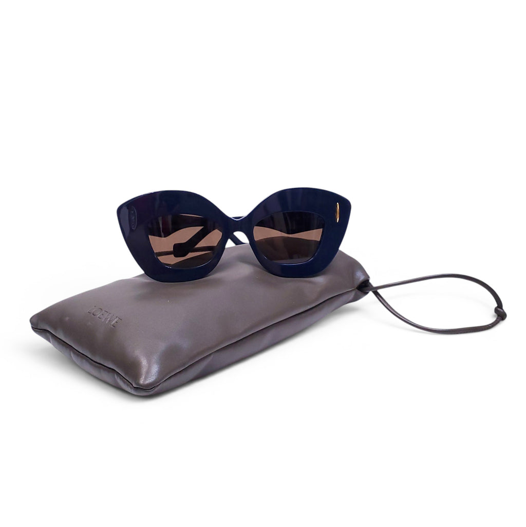 LOEWE NAVY LARGE FRAME SUNGLASSES WITH GOLD ANAGRAM LOGO
