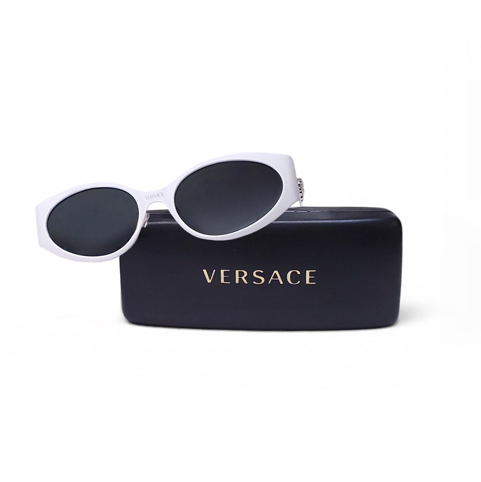 VERSACE WHITE METAL FRAME SUNGLASSES WITH MEDUSA LOGO