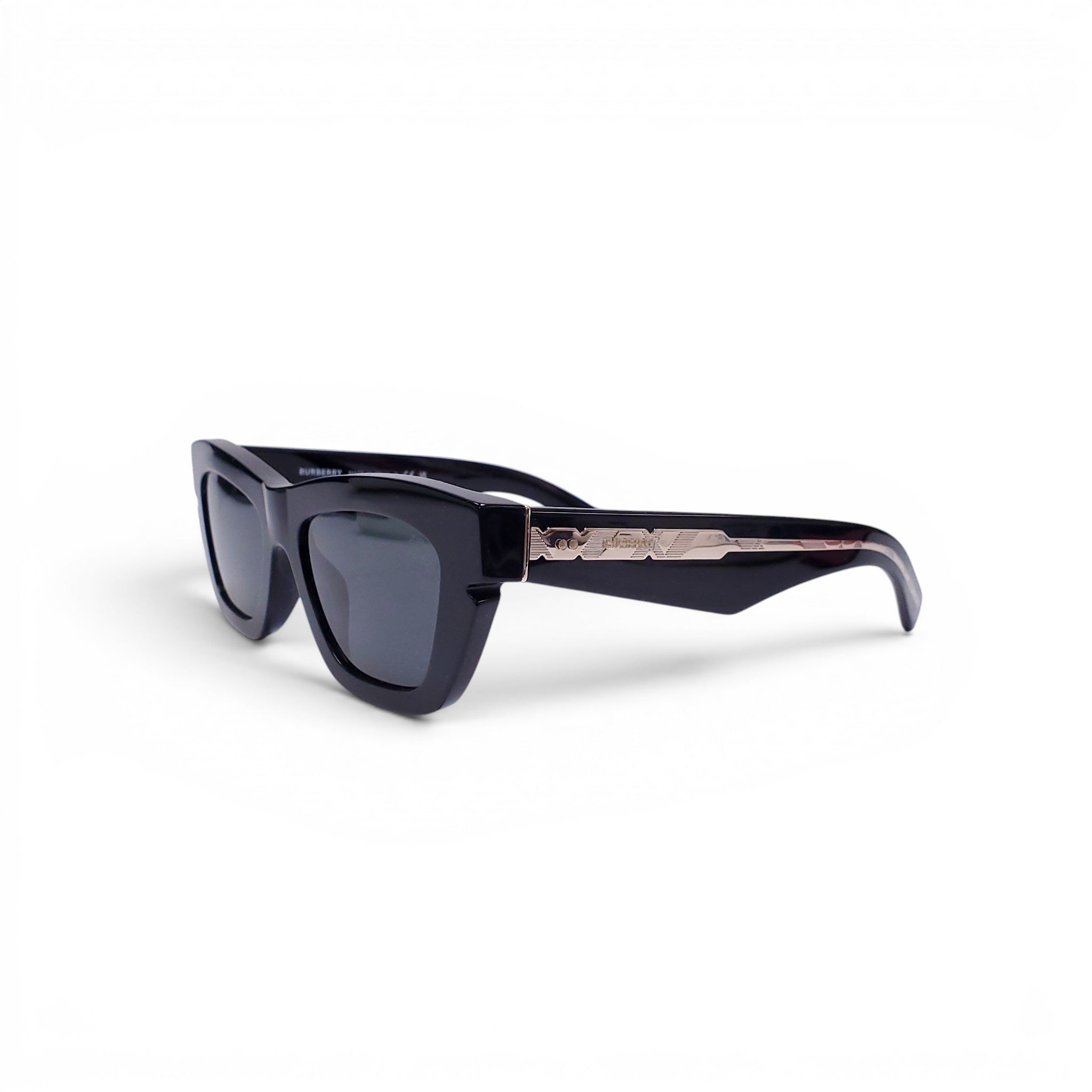 BURBERRY BLACK SUNGLASSES WITH GOLD ARM DETAILS
