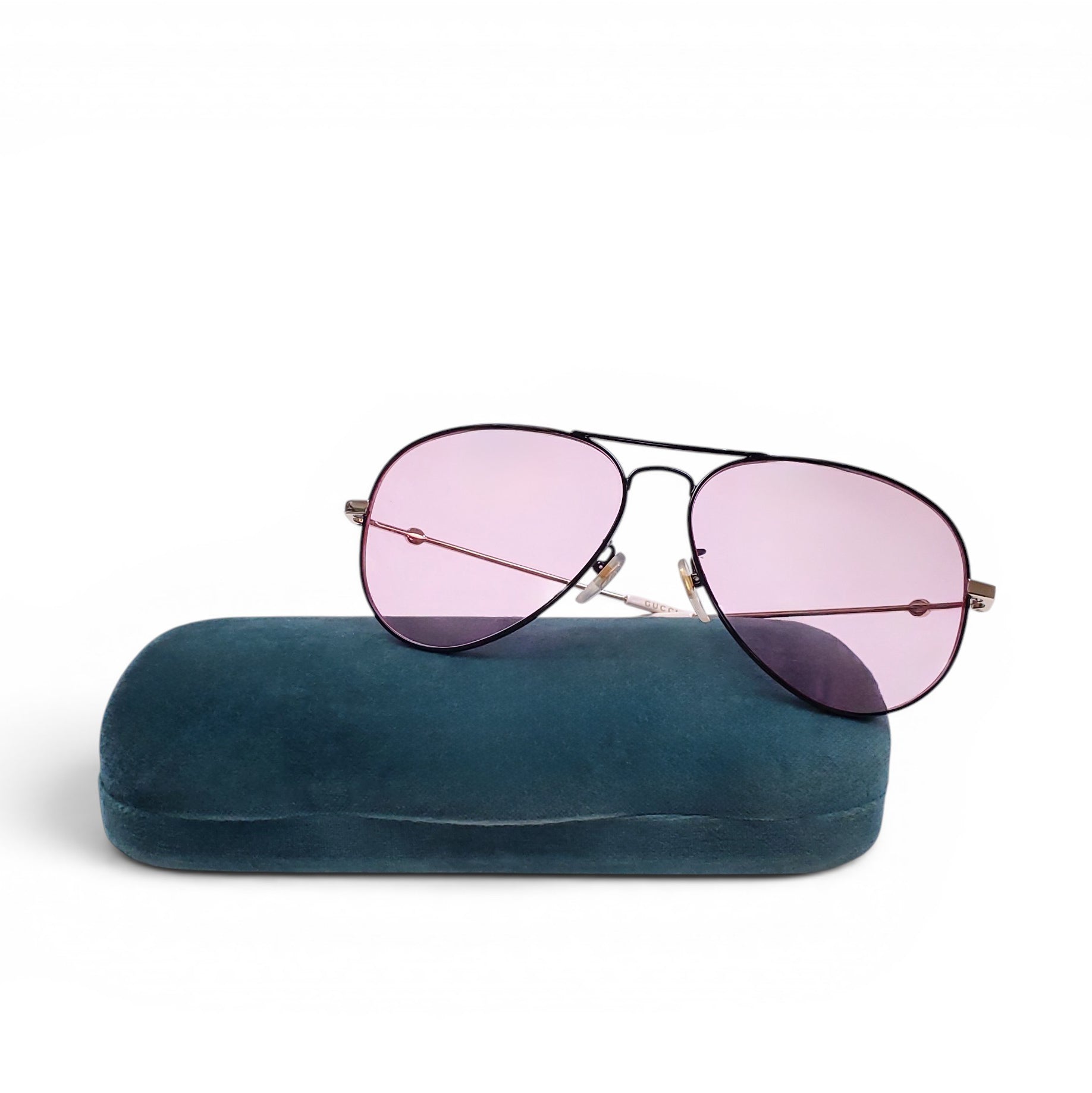 GUCCI METAL AVIATOR SUNGLASSES WITH PINK LENSES