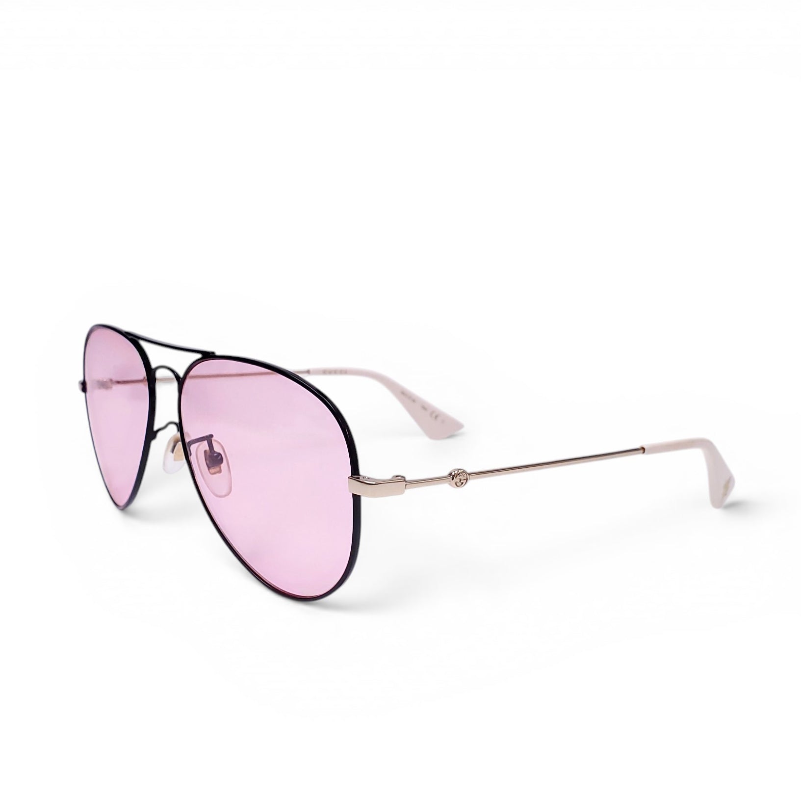 GUCCI METAL AVIATOR SUNGLASSES WITH PINK LENSES
