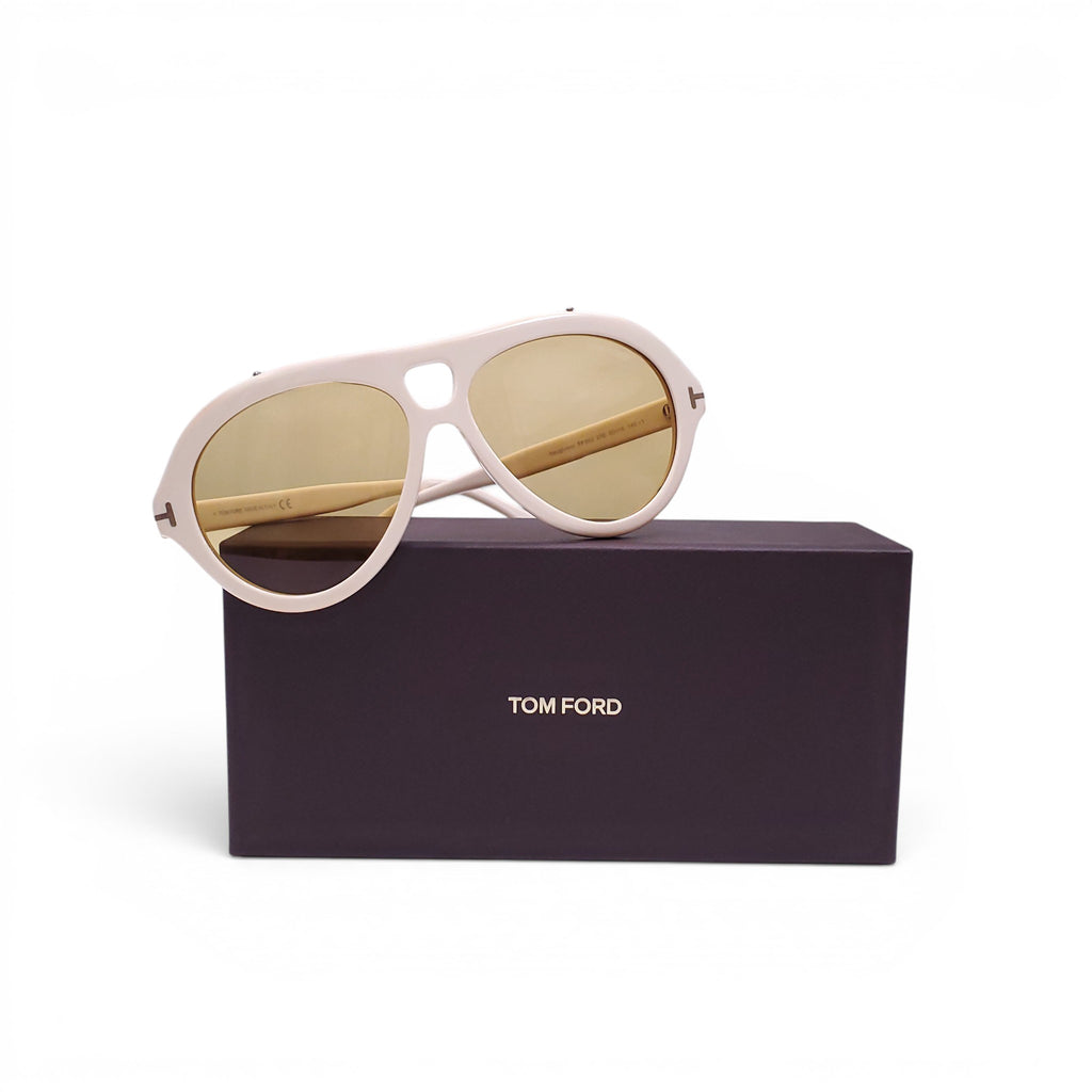 TOM FORD WHITE AVIATOR SUNGLASSES WITH YELLOW LENSES