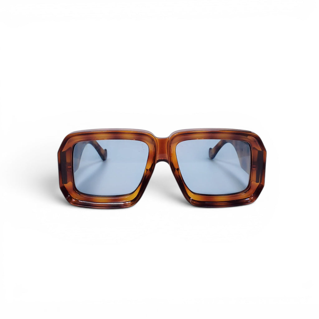 LOEWE TORTOISE SHELL SQUARE SUNGLASSES WITH TEAL LENSES