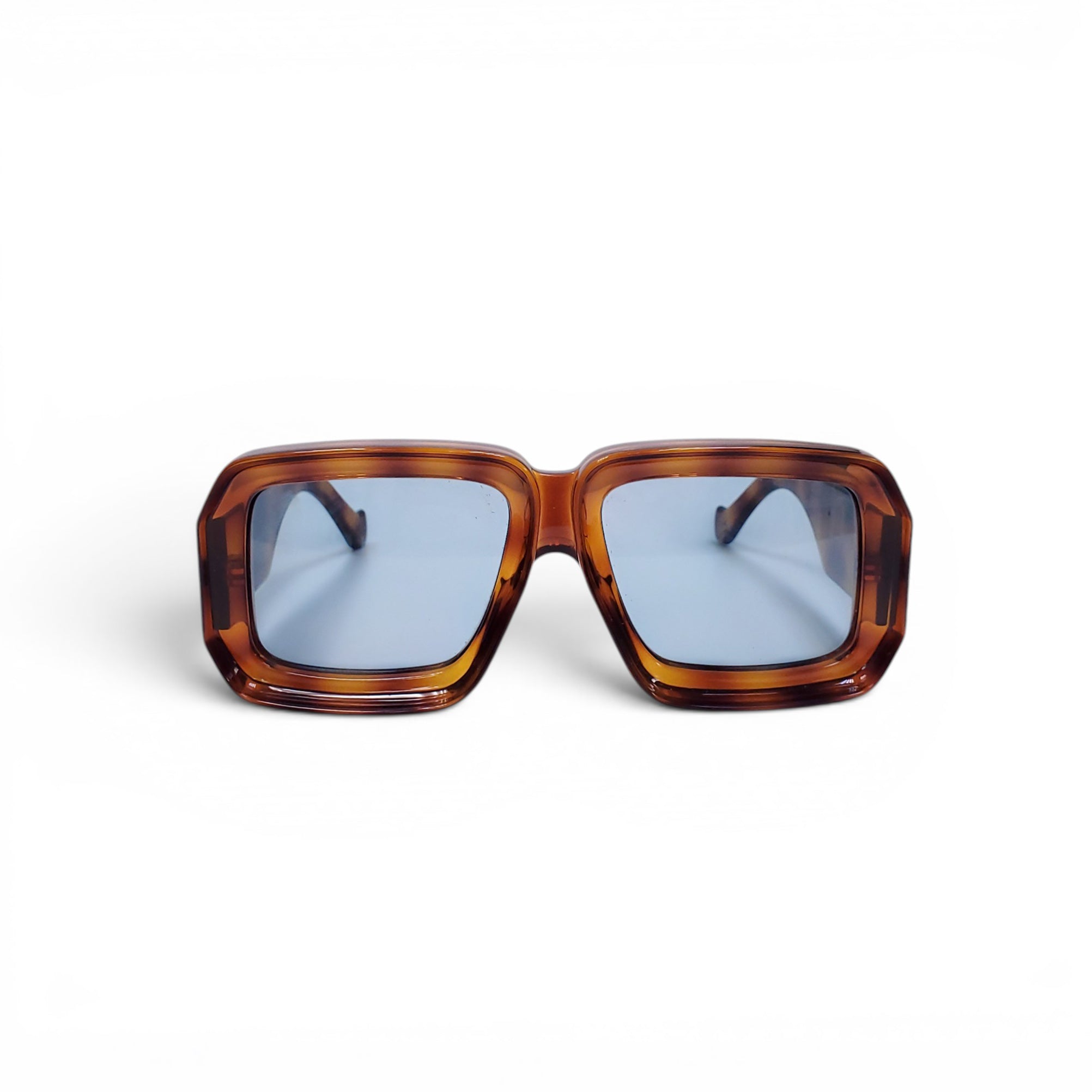 LOEWE TORTOISE SHELL SQUARE SUNGLASSES WITH TEAL LENSES