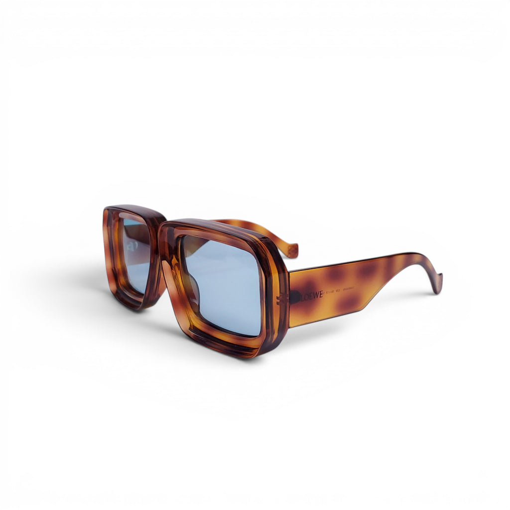 LOEWE TORTOISE SHELL SQUARE SUNGLASSES WITH TEAL LENSES