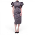 ALEXANDER MCQUEEN GREY PLAID DRESS WITH PUFF SLEEVES - SIZE 42